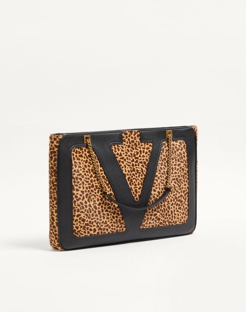 Valentino Garavani - Valentino Garavani Viva Superstar Medium Shopping Bag In Calfskin With Pony Effect - Animal Print - Woman - Totes