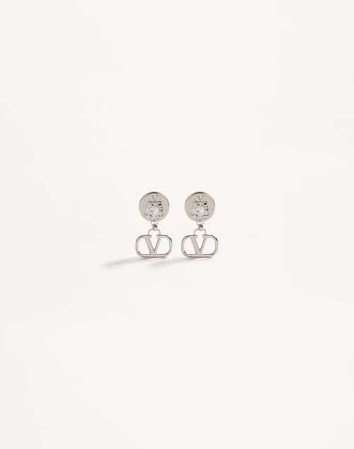 Valentino Garavani - Vlogo Signature Earrings In Metal And Swarovski® Crystals - Palladium/crystal - Woman - Jewelry