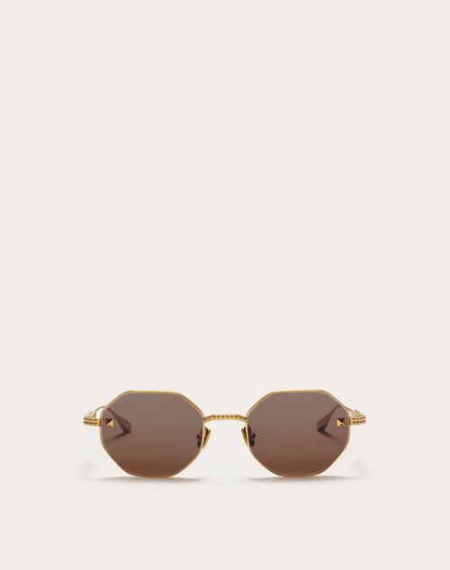 Valentino - Exhagonal Titanium Frame V-stud - Brown - Unisex - Eyewear