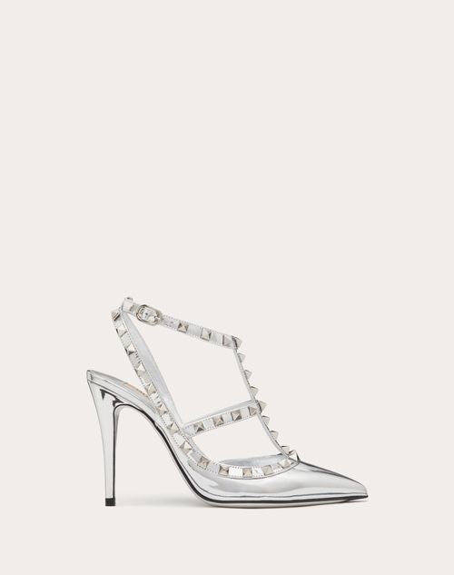 Valentino Garavani - Zapato Rockstud Con Tachuelas Y Correas A Juego, Efecto Espejado Y Tacón De 100 mm - Plata - Mujer - Salones