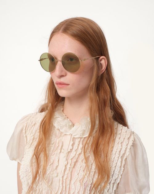 Valentino - Round Oversized Metal Frame - Light Gold/havana Beige/light Green - Unisex - Eyewear