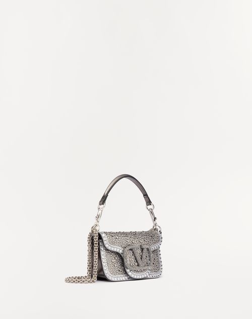 Valentino Garavani - Petit Sac Porté Épaule Valentino Garavani Locò Orné De Strass - Gris/cristal - Femme - Mini Et Micro Sacs À Main