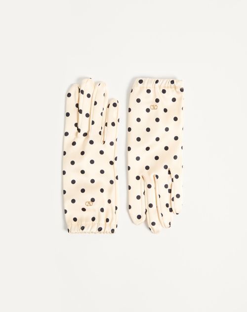 Valentino Garavani - Vlogo Signature Polka Print Silk Gloves - Birch/black - Woman - Hats And Gloves