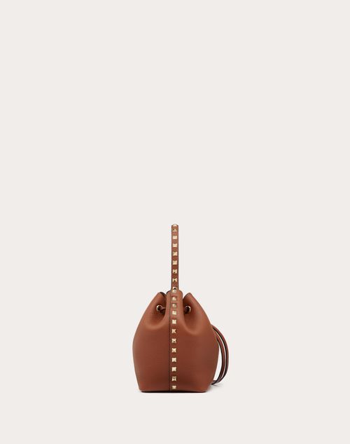 Small rockstud grainy calfskin bucket online bag