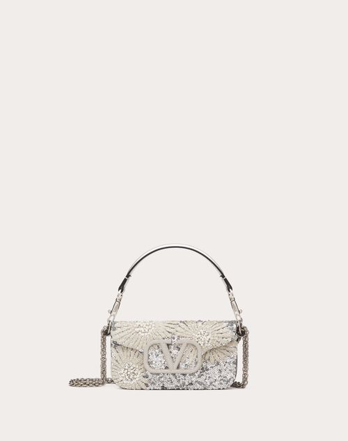 Valentino Garavani - Locò Small Shoulder Bag With Floral Motif Embroidery - Silver - Woman - Valentino Garavani Loco