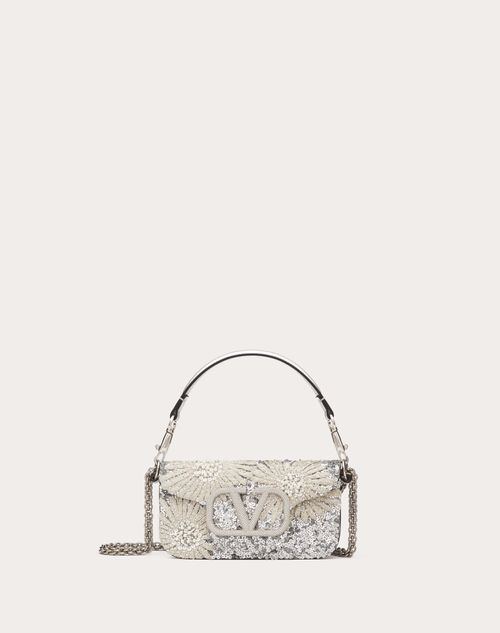 Valentino Garavani - Locò Small Shoulder Bag With Floral Motif Embroidery - Silver - Woman - Mini Bags