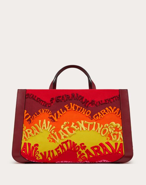 Valentino Garavani - Valentino Waves Multicolor Embroidered Canvas Handbag - Rubin/multicolor - Woman - Totes