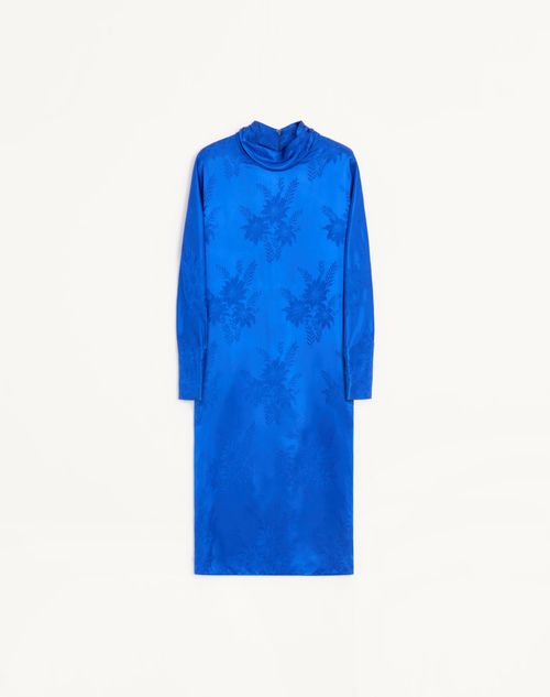 Valentino - Midi Dress In Shiny-matte Flowerism Sunflowers Jacquard - Cobalt - Woman - Dresses