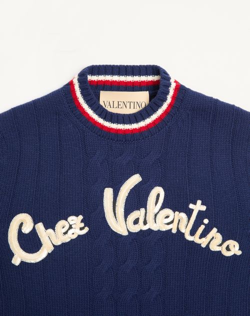 Valentino - Embroidered Wool Sweater - Blue/birch - Woman - Woman Sale