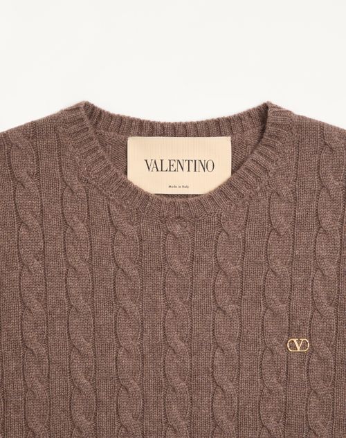 Valentino - Valentino Cashmere Cable-knit Pullover With Vlogo - Brown - Man - Knitwear