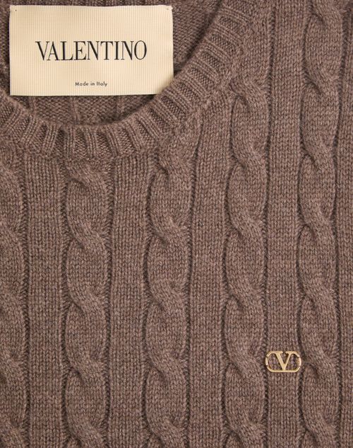 Valentino - Valentino Cashmere Cable-knit Pullover With Vlogo - Brown - Man - Knitwear