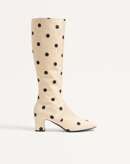 Valentino Garavani - Equivoque Boot In Moiré Plus De Pois Fabric 60mm - Butter/black - Woman - Boots