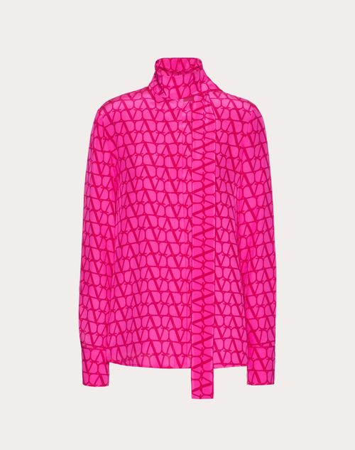 Valentino - Chemisier En Toile Iconographe Crepe De Chine - Pink Pp - Femme - Chemises Et Tops