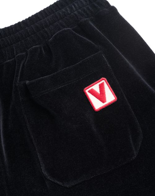 Valentino - Chenille Jogging Pants With Chez Valentino Patch - Black - Man - Pants And Shorts