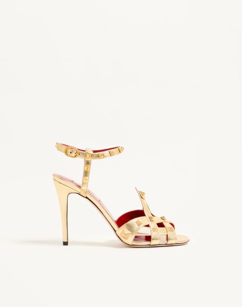 Valentino Garavani - Sandale Studdy En Nappa Laminé 100mm - Antique Brass - Femme - Sandales