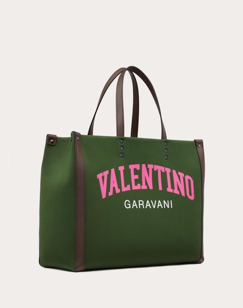 Valentino Garavani - Medium Valentino Garavani University Canvas Shopper - Green/pink Pp - Man - Totes