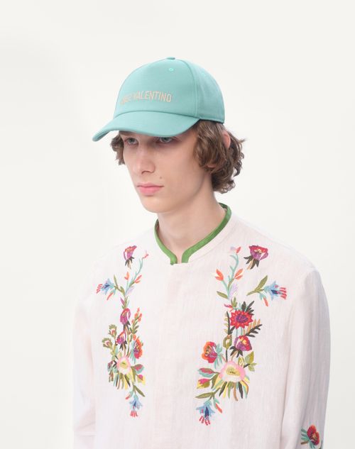 Valentino Garavani - Chez Valentino Cotton Baseball Cap With Embroidery - Pool/butter - Man - Soft Accessories - M Accessories