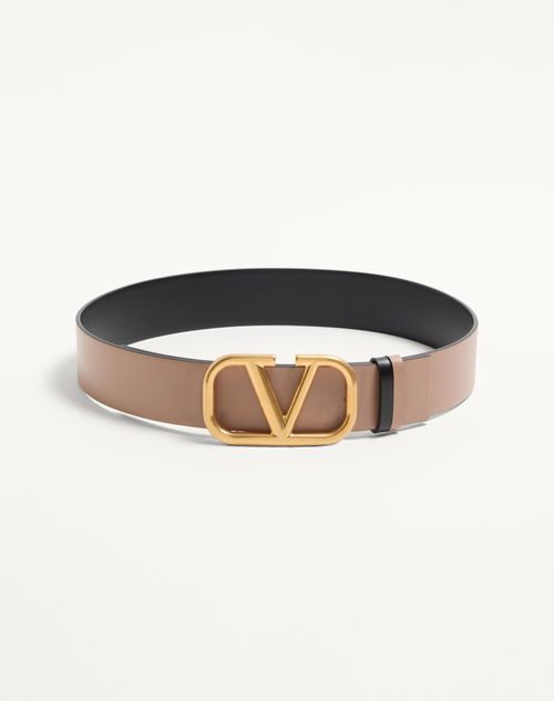 Valentino Garavani - Reversible Vlogo Signature Belt In Glossy Calfskin 40 Mm - Smokey Beige/black - Woman - Belts
