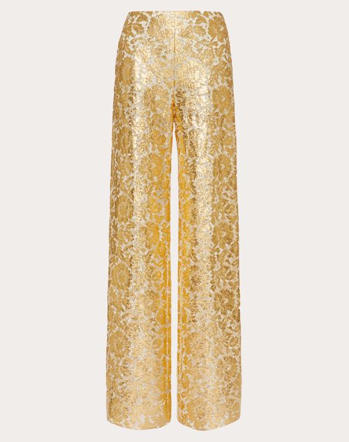 Valentino - Pantaloni In Gold Heavy Lace - Oro - Donna - Pantaloni E Shorts
