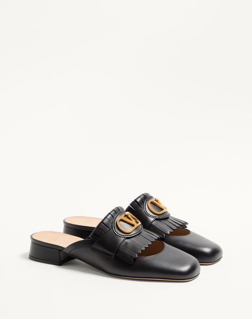 Valentino Garavani - Vlogo Signature Calfskin Moccasin Mule With Fringes 25mm - Black - Woman - Woman Sale