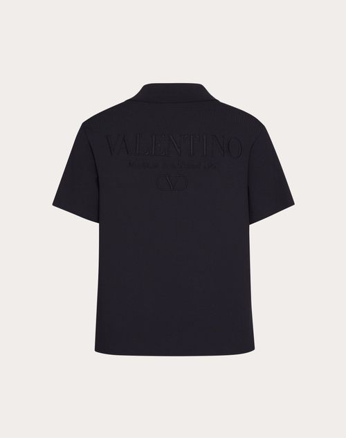 Valentino - Viscose Bowling Shirt With Vlogo Chain And Valentino Embroidery - Navy/ivory - Man - Knitwear