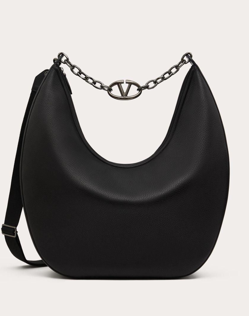 Valentino Handbags Maxi Hobo Vlogo Moon Bag In Vitello Granato Con Catena per Uomo in Nero | Valentino IT