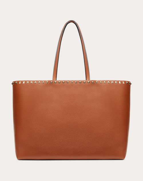 Rockstud Grainy Calfskin Tote Bag for Woman in Saddle Valentino US