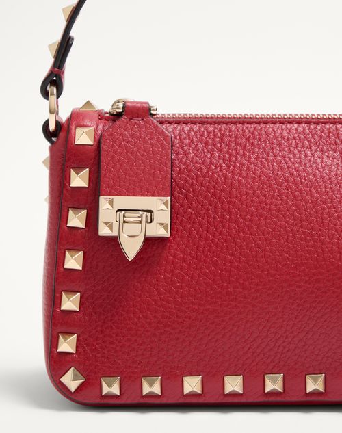 Valentino Garavani - Small Rockstud Grainy Calfskin Crossbody Bag - Rosso Valentino - Woman - Bags