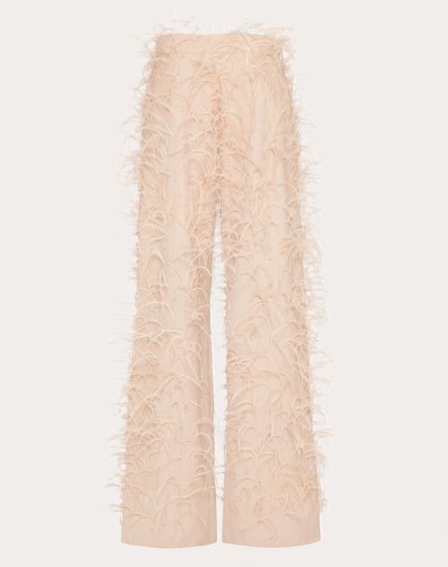 Valentino - Dry Tailoring Wool Embroidered Trousers - Sand - Woman - Trousers And Shorts