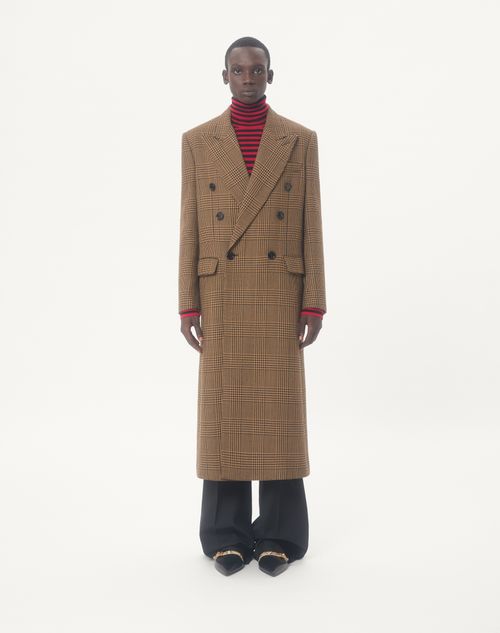Valentino - Valentino Double-breasted Wool Coat With Glen Plaid Pattern - Camel/black - Man - Coats And Blazers
