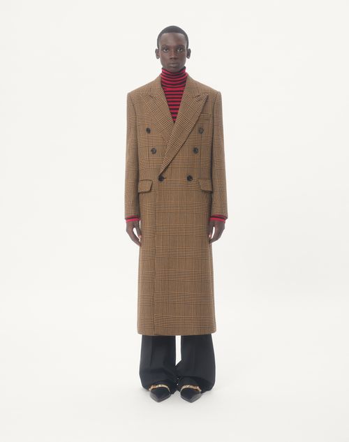 Valentino - Valentino Double-breasted Wool Coat With Glen Plaid Pattern - Camel/black - Man - Coats And Blazers