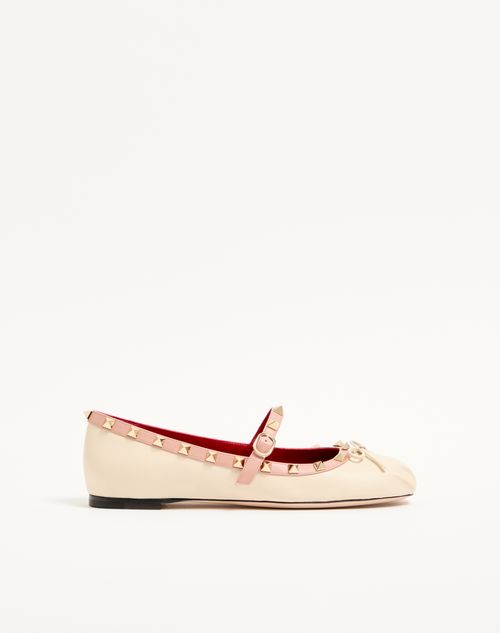 Valentino Garavani - Mary-jane Rockstud Ballerina In Nappa 05mm - Butter - Woman - Ballerinas