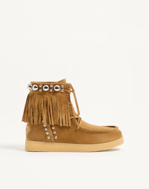Valentino Garavani - Nellcote Ankle Boot In Split-grain Leather 25mm - Havana Beige - Woman - Boots And Ankle Boots