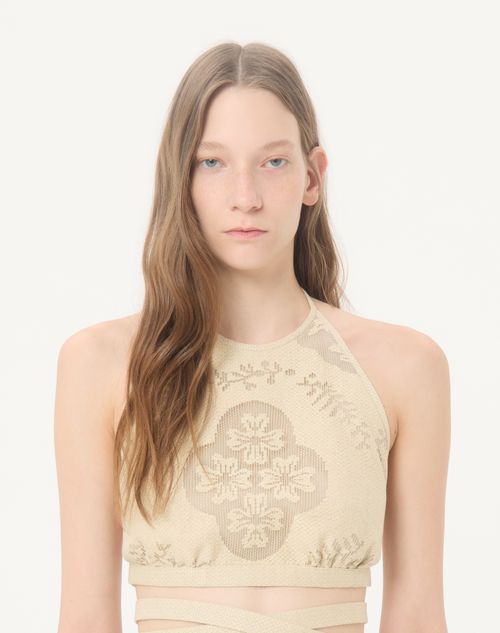 Valentino - Top In Floral Stamp Blanket - Ecru/silver - Donna - Camicie E Top