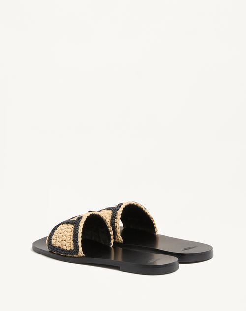 Valentino Garavani - VIVA SUPERSTAR SLIDE SANDAL IN RAFFIA WITH CROCHET EMBROIDERY  - Natural - Woman - Slides And Thongs