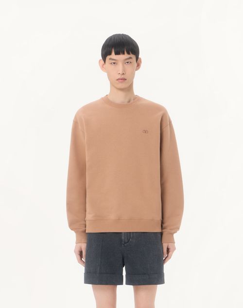 Valentino - Valentino Cotton Sweatshirt With Vlogo Embroidery - Beige - Man - T-shirts And Sweatshirts