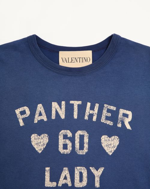 Valentino - Printed Cotton T-shirt - Blue/birch - Woman - T-shirts And Sweatshirts