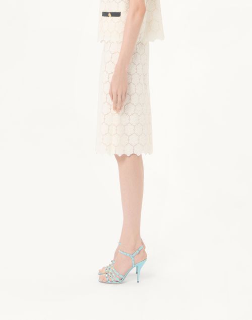 Valentino - Cotton Skirt With Fleurs À Jour - Latte - Woman - Skirts