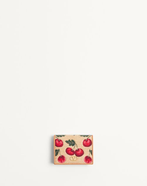 Valentino Garavani - Vlogo Signature Cherryfic Jacquard Raffia Wallet - Natural/red - Woman - Wallets And Small Leather Goods