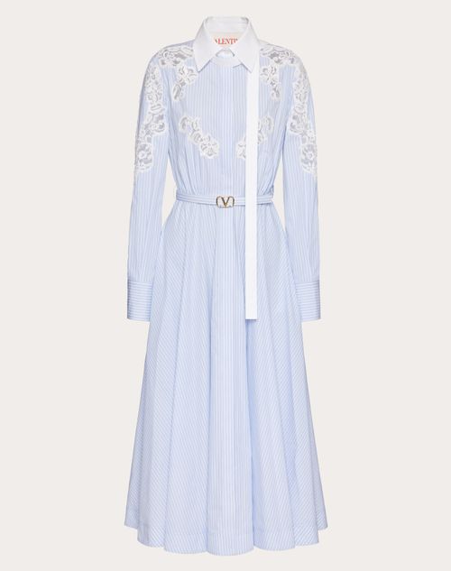 Valentino - Double Stripe Embroidered Midi Dress - Sky Blue/white - Woman - Dresses