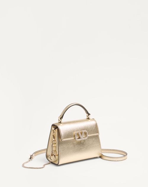 Valentino Garavani - Borsa A Mano Mini Vsling In Vitello Granato Metallizzato - Platino/crystal - Donna - Valentino Garavani Vsling