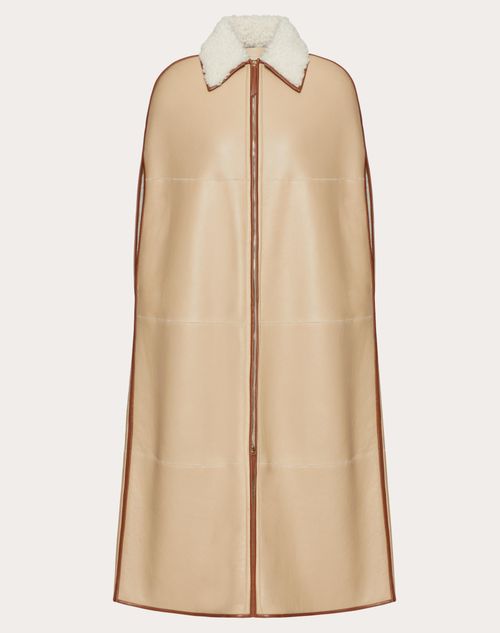 Valentino - Long Shearling Cape - Beige - Woman - Coats And Outerwear