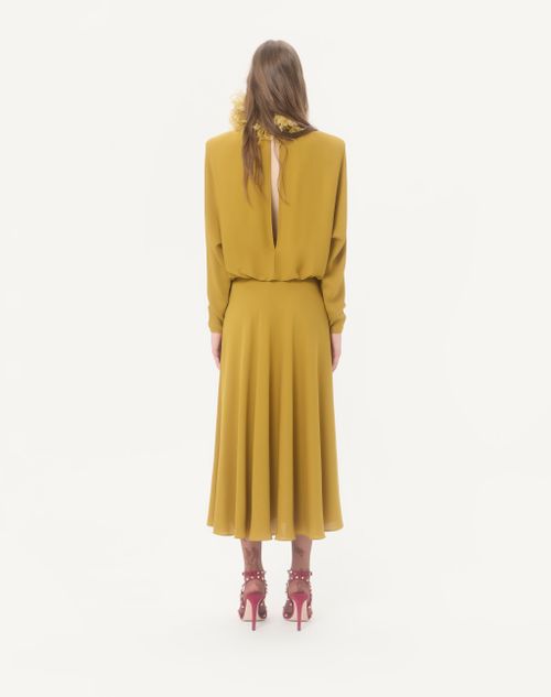 Valentino - Abito Midi In Georgette Con Piume - Ocra - Donna - Abiti