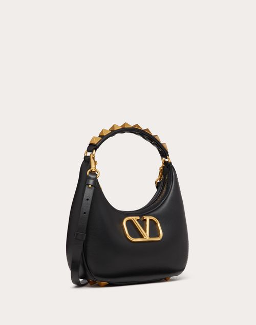 porcelain Alternative proposal Subordinate Stud Sign Calfskin Hobo Bag for Woman in Black | Valentino US