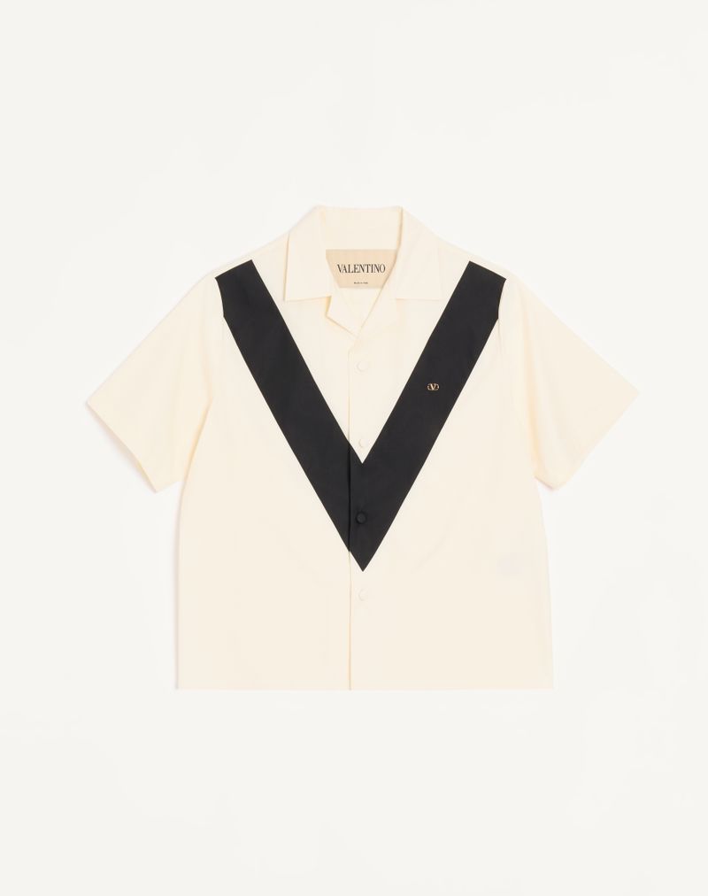 Chemise Bowling Popeline V Incrusté Écusson VLogo Ivoire/Noir — Valentino