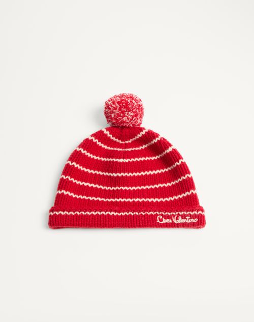 Valentino Garavani - Chez Valentino Knitted Wool Beanie - Red/ivory - Man - Soft Accessories - M Accessories