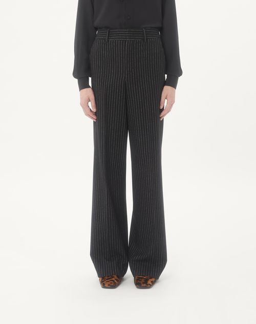 Valentino - Valentino Pinstripe Trousers In Wool And Silk - Black/white - Man - Pants And Shorts