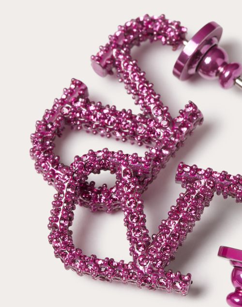 Valentino Garavani - Vlogo Signature Metal And Crystal Earrings - Pink Pp - Woman - Earrings