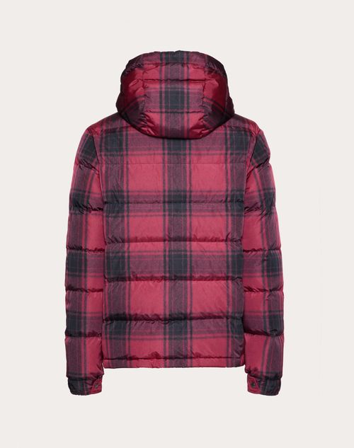 Valentino - Nylon Hooded Down Jacket With All-over Check Print And Metallic V Detail - Red/black - Man - Man Ready To Wear Sale