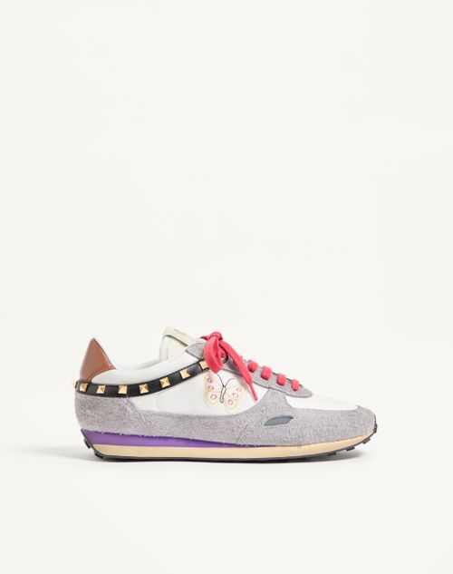 Valentino Garavani - Stud Up Sneaker In Split Leather And Nylon With Butterfly Embroidery - White/multicolor - Man - Sneakers